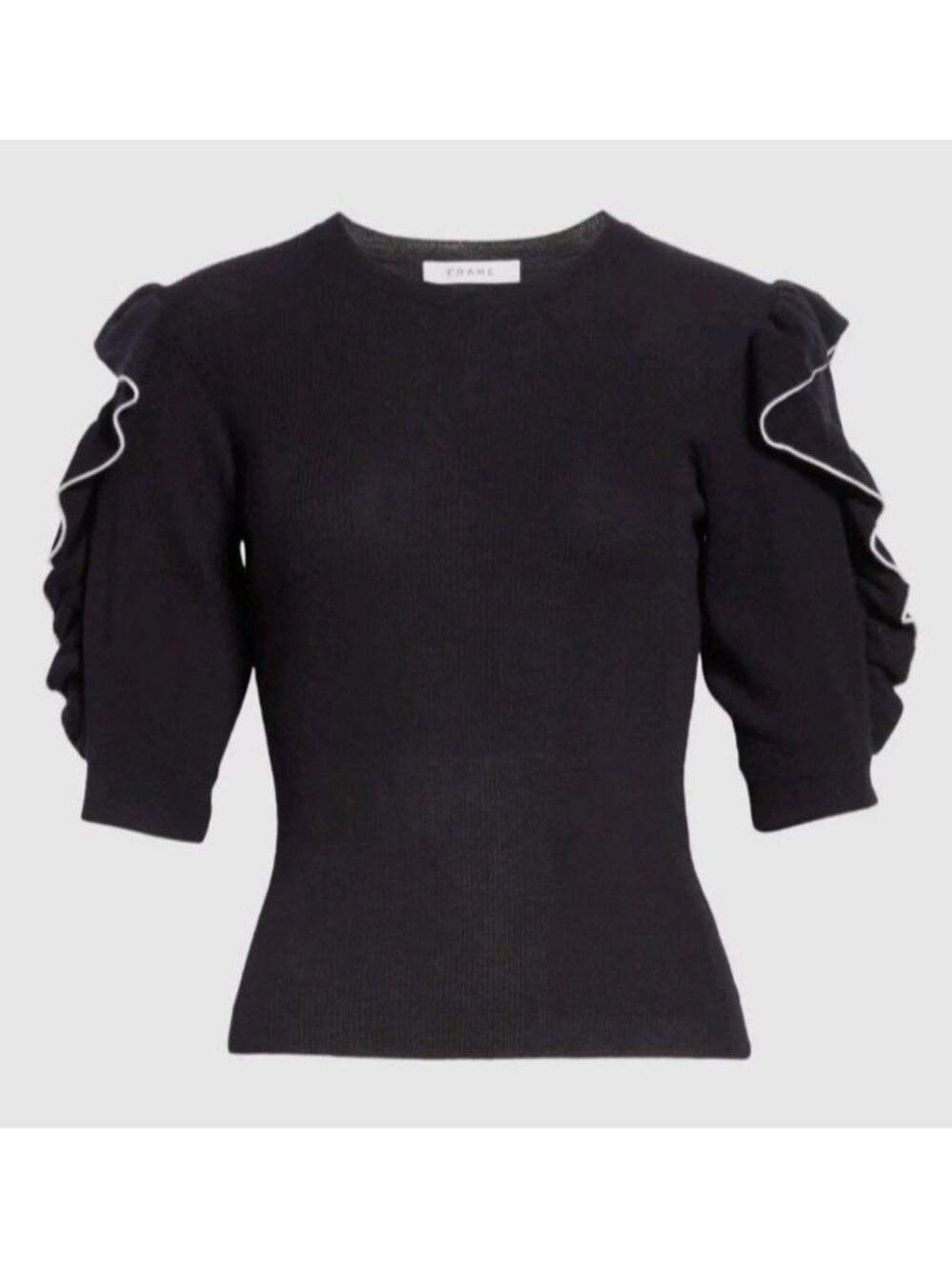 FRAME Women's 100% Wool Ruffle Sleeve Knit Sweater Top Navy Size Unknown